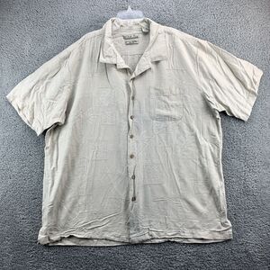 BATIK BAY Sz 2XLT Shirt 100% Silk Button Down Short Sleeve Hawaiian Shirt Beige
